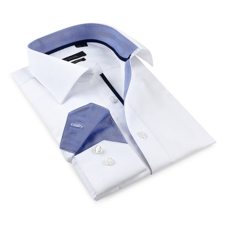 Button-Up Shirt // White + Light Blue (S)
