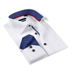 Button-Up Shirt // White + Navy (L)