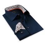 Button-Up Shirt // Navy + Beige (M)