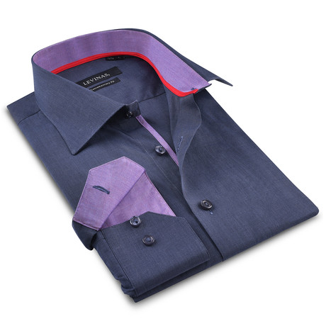 Samuel Button-Up Shirt // Charcoal + Purple (S)
