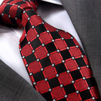 European Exclusive Silk Tie + Gift Box // Red & Black Squares with White Dots