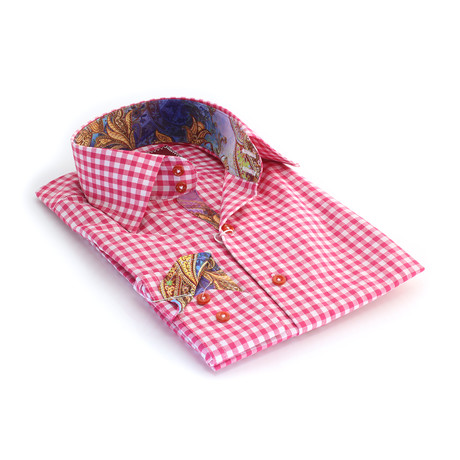 Reversible Cuff Button-Down // Pink + White squares (S)