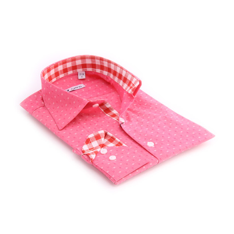 Reversible Cuff Button-Down // Pink + Red + White Squares (S)