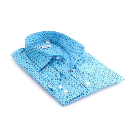 Reversible Cuff Button-Down // Turquoise + Black Stars (S)