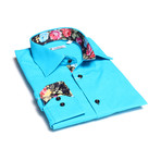 Celino // Reversible Cuff Button-Down Shirt // Turquoise + Navy Blue (L)