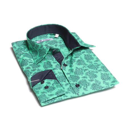 Celino // Reversible Cuff Button-Down Shirt // Green Paisley (S)
