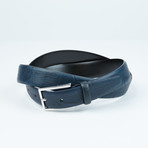 Crocodile Embossed Leather Belt // Navy (32)