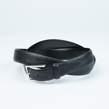 Crocodile Embossed Leather Belt // Black (32)