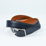 Reversible Pebble Leather Belt // Navy + Tan (32)