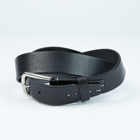 Contrast Stitch Full Grain Leather Belt // Black + Gray Stitching (32)