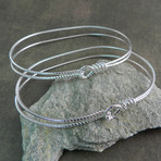 Wire Wrap 2 Row Patterned Silver plate 7" Bracelet