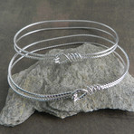 Wire Wrap 2 Row Patterned Silver plate 7" Bracelet