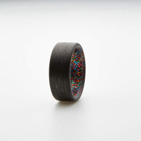 Carbon Fiber Unidirectional Ring // Multi-Color Sparkle Inlay (5)