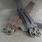 Leather Buckle Brown Cuff Bracelet (Black)