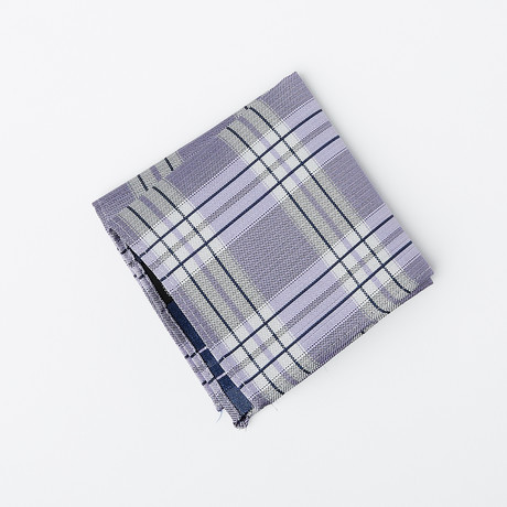 100% Silk Pocket Square // Lavender + Black Plaid