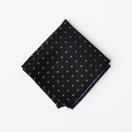 100% Silk Pocket Square // Onyx Black + Purple Pattern