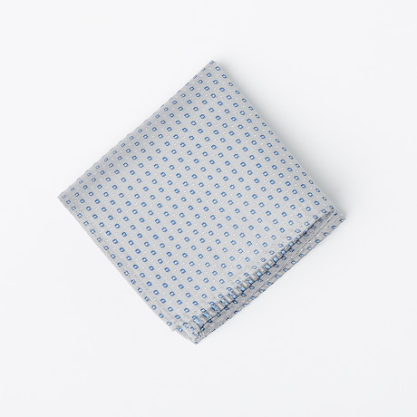 Silk Pocket Square // Light Grey + Blue Pattern
