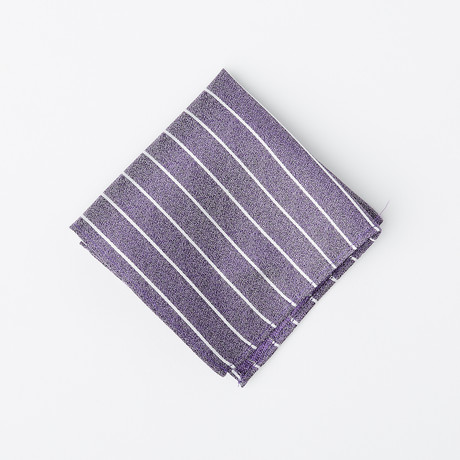 100% Silk Pocket Square // Muted Lavender + White Stripe