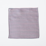 100% Silk Pocket Square // Grey + Pink Stripes