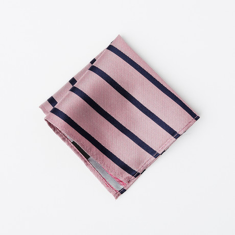 100% Silk Pocket Square // Muted Pink + Navy Stripes