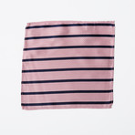 100% Silk Pocket Square // Muted Pink + Navy Stripes