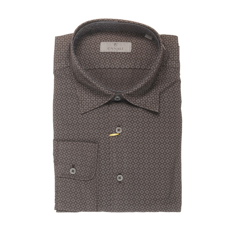 Patterned Slim Fit Shirt // Brown (S)