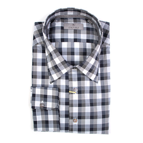 Plaid Slim Fit Shirt // Blue + Gray (S)