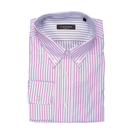 Striped Regular Fit Shirt // White + Purple (S)