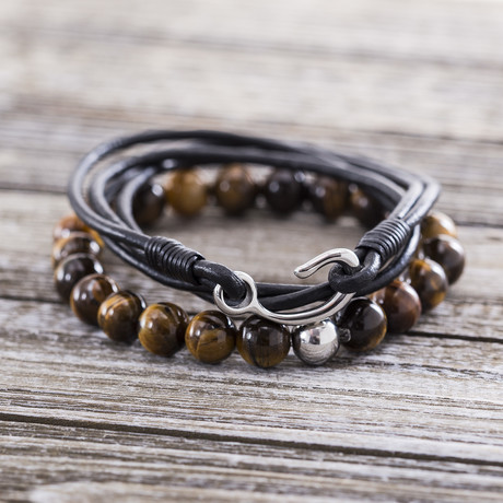 Beaded Leather Hook Duo Bracelet