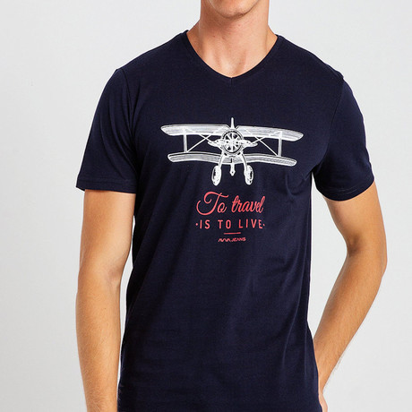 To Travel Slim Fit T-Shirt // Navy Blue (S)
