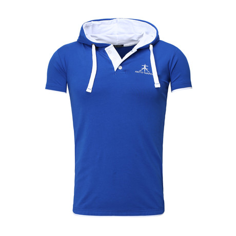 Contrast Hooded-Polo // Blue (S)