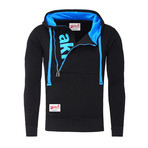 Kapuzen Vertical Zip Sweater // Black + Aqua (M)