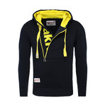Kapuzen Vertical Zip Sweater // Navy + Yellow (M)