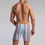 Striped Long Swimming Boxers // Blue + Red (XL)