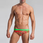 Fern Patterned Swimming Briefs // Red (2XL)