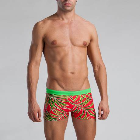 Fern Patterned Swimming Boxers // Red (S)