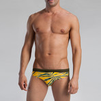 Fern Patterned Swimming Briefs // Yellow (2XL)