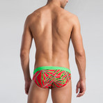 Fern Patterned Swimming Briefs // Red (2XL)