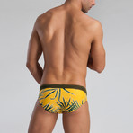 Fern Patterned Swimming Briefs // Yellow (2XL)