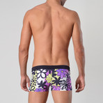 Floral Patterned Swimming Boxers // Purple + Black (2XL)