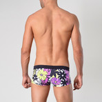 Floral Patterned Swimming Trunks // Purple + Black (S)