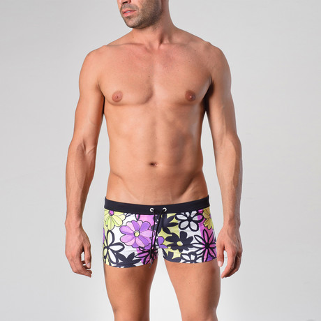 Floral Patterned Swimming Boxers // Purple + Black (S)