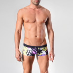 Floral Patterned Swimming Trunks // Purple + Black (S)