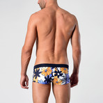 Floral Patterned Swimming Trunks // Orange + Black (S)