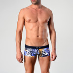 Floral Patterned Swimming Trunks // Orange + Black (S)