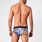 Floral Patterned Swimming Briefs // Orange + Black (S)