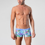 Hibiscus Patterned Swimming Boxers // Blue (L)