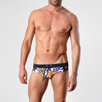 Floral Patterned Swimming Briefs // Orange + Black (S)