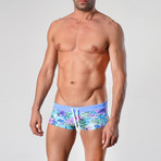 Hibiscus Patterned Swimming Trunks // Blue (S)