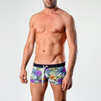 Hibiscus Patterned Swimming Boxers // Purple + Green (XL)